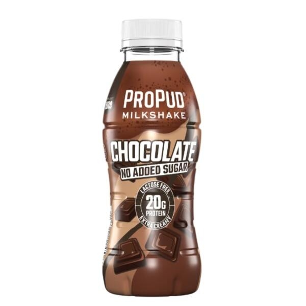 ProPud Milkshake Sjokolade 330ml – laktosefri, kremet og uten tilsatt sukker, med 20 g protein per flaske for muskelrestitusjon!